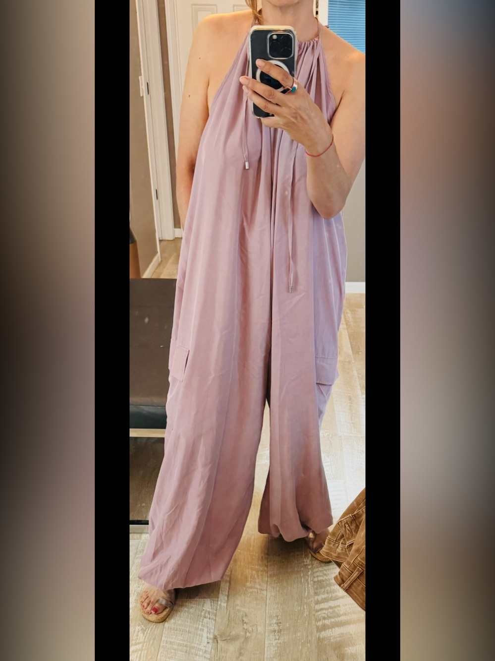 By Anthropologie gorgeous Soft Mauve Wide-Leg Jumpsuit with Drawstring Waist S/M